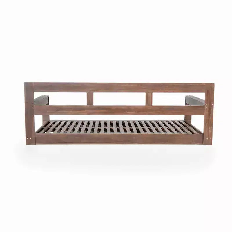 Twin Size Porch Swing Daybed Frame with Acacia Wood and Hemp Ropes for Garden and Patio