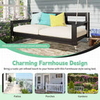 Twin Size Porch Swing Daybed Frame with Acacia Wood and Hemp Ropes for Garden and Patio