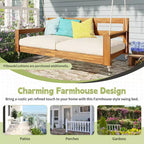 Twin Size Porch Swing Daybed Frame with Acacia Wood and Hemp Ropes for Garden and Patio