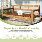 Twin Size Porch Swing Daybed Frame with Acacia Wood and Hemp Ropes for Garden and Patio