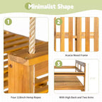 Twin Size Porch Swing Daybed Frame with Acacia Wood and Hemp Ropes for Garden and Patio