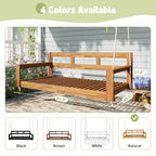 Twin Size Porch Swing Daybed Frame with Acacia Wood and Hemp Ropes for Garden and Patio