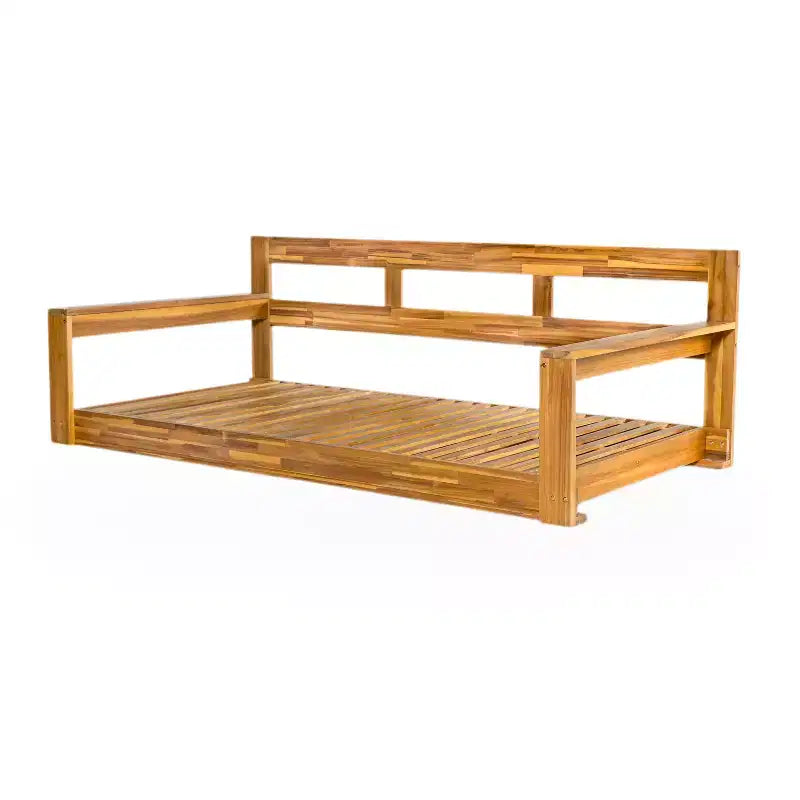 Twin Size Porch Swing Daybed Frame with Acacia Wood and Hemp Ropes for Garden and Patio