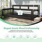 Twin Size Porch Swing Daybed Frame with Acacia Wood and Hemp Ropes for Garden and Patio