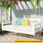 Twin Size Porch Swing Daybed Frame with Acacia Wood and Hemp Ropes for Garden and Patio