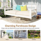 Twin Size Porch Swing Daybed Frame with Acacia Wood and Hemp Ropes for Garden and Patio