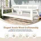 Twin Size Porch Swing Daybed Frame with Acacia Wood and Hemp Ropes for Garden and Patio