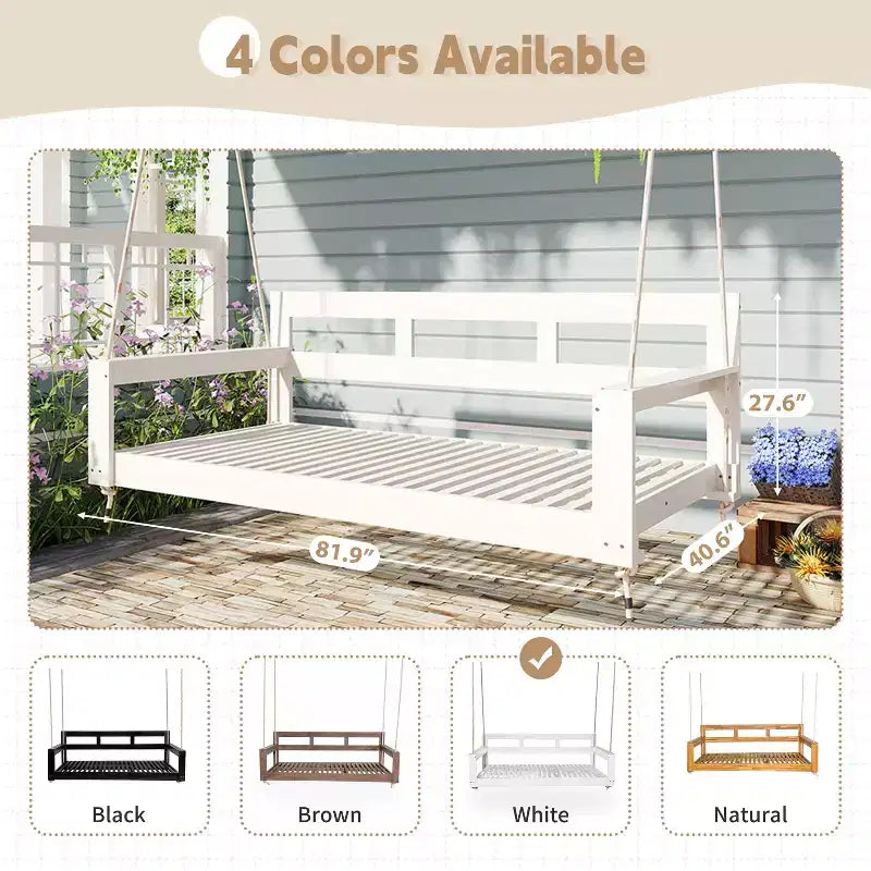 Twin Size Porch Swing Daybed Frame with Acacia Wood and Hemp Ropes for Garden and Patio