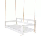 Twin Size Porch Swing Daybed Frame with Acacia Wood and Hemp Ropes for Garden and Patio