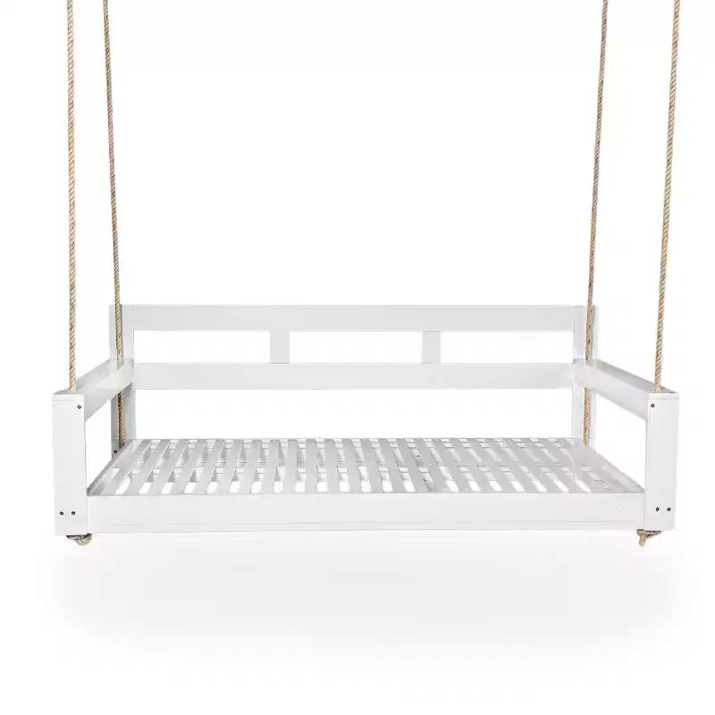 Twin Size Porch Swing Daybed Frame with Acacia Wood and Hemp Ropes for Garden and Patio