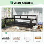Twin Size Porch Swing Daybed Frame with Acacia Wood and Hemp Ropes for Garden and Patio