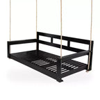 Twin Size Porch Swing Daybed Frame with Acacia Wood and Hemp Ropes for Garden and Patio