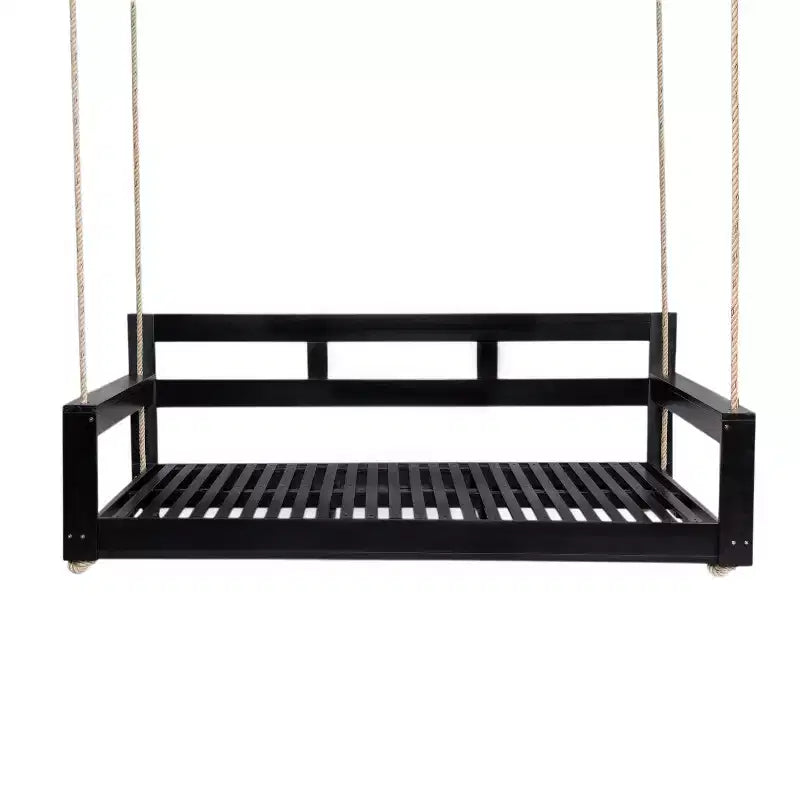 Twin Size Porch Swing Daybed Frame with Acacia Wood and Hemp Ropes for Garden and Patio