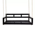 Twin Size Porch Swing Daybed Frame with Acacia Wood and Hemp Ropes for Garden and Patio