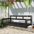 Twin Size Porch Swing Daybed Frame with Acacia Wood and Hemp Ropes for Garden and Patio