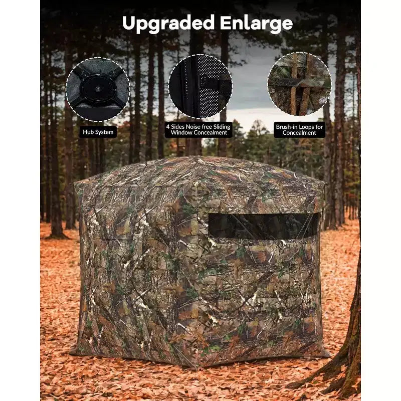 270 See Through Pop Up Ground Hunting Blind for 2-4 Person, Waterproof Camouflage Tent with Silent Magnetic Door, Portable for Deer & Turkey Hunting