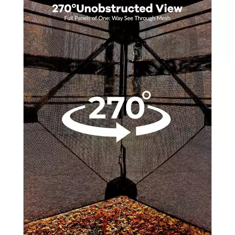 270 See Through Pop Up Ground Hunting Blind for 2-4 Person, Waterproof Camouflage Tent with Silent Magnetic Door, Portable for Deer & Turkey Hunting