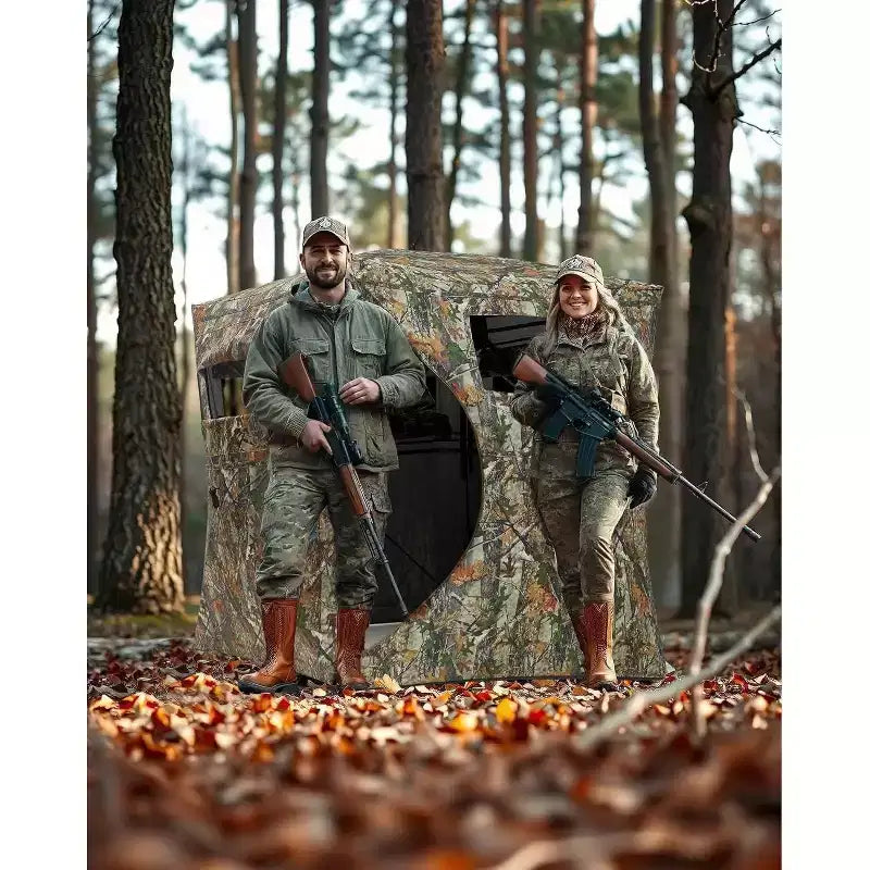 270 See Through Pop Up Ground Hunting Blind for 2-4 Person, Waterproof Camouflage Tent with Silent Magnetic Door, Portable for Deer & Turkey Hunting