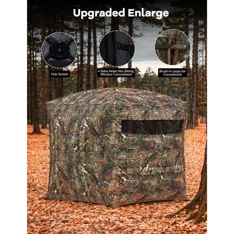 270 See Through Pop Up Ground Hunting Blind for 2-4 Person, Waterproof Camouflage Tent with Silent Magnetic Door, Portable for Deer & Turkey Hunting