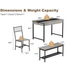 4-Piece Dining Set with 2 Chairs & 1 Bench (Rectangular Table w/Double Drawers) - Ideal for Kitchen, Dining Room or Yard