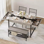 4-Piece Dining Set with 2 Chairs & 1 Bench (Rectangular Table w/Double Drawers) - Ideal for Kitchen, Dining Room or Yard