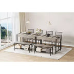 4-Piece Dining Set with 2 Chairs & 1 Bench (Rectangular Table w/Double Drawers) - Ideal for Kitchen, Dining Room or Yard