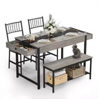 4-Piece Dining Set with 2 Chairs & 1 Bench (Rectangular Table w/Double Drawers) - Ideal for Kitchen, Dining Room or Yard