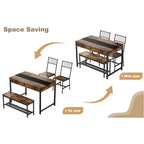 4-Piece Dining Set with 2 Chairs & 1 Bench (Rectangular Table w/Double Drawers) - Ideal for Kitchen, Dining Room or Yard
