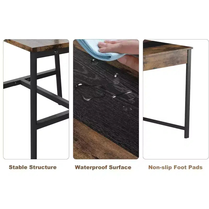 4-Piece Dining Set with 2 Chairs & 1 Bench (Rectangular Table w/Double Drawers) - Ideal for Kitchen, Dining Room or Yard