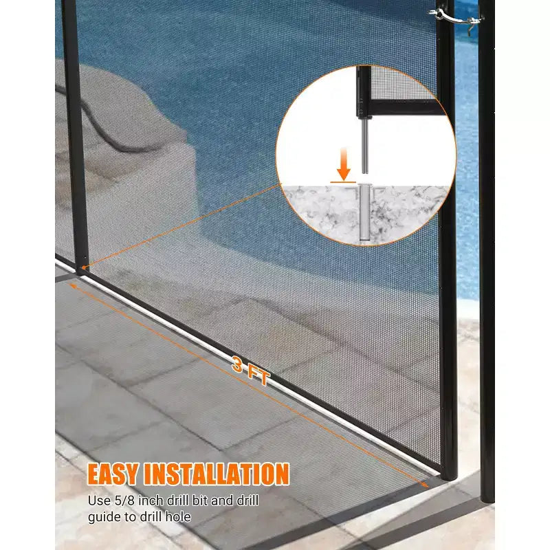 4x108FT Heavy Duty Removable Pool Fence,PVC Mesh Safety Barrier,Easy DIY Install,Child Pet Protection,Stainless Steel Feet