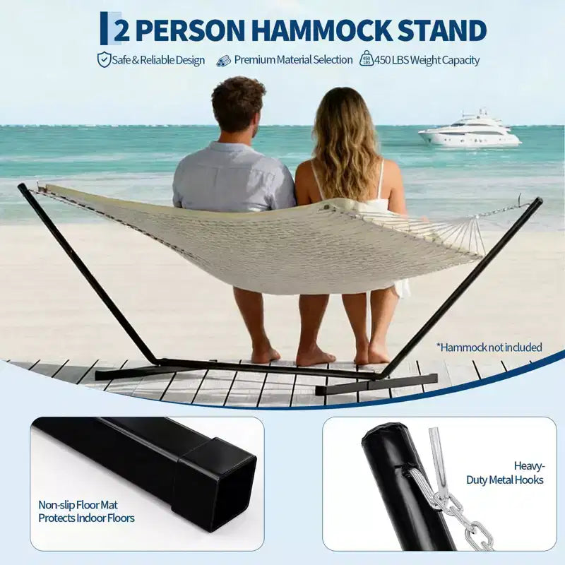 12-Foot Heavy Duty Steel Hammock Stand with Hooks and Chains  Portable 2 Person Design  450 Pound Weight Capacity  Ideal for Outside