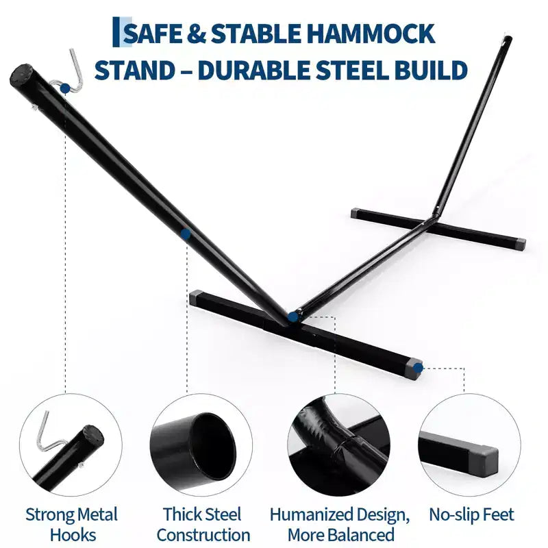 12-Foot Heavy Duty Steel Hammock Stand with Hooks and Chains  Portable 2 Person Design  450 Pound Weight Capacity  Ideal for Outside