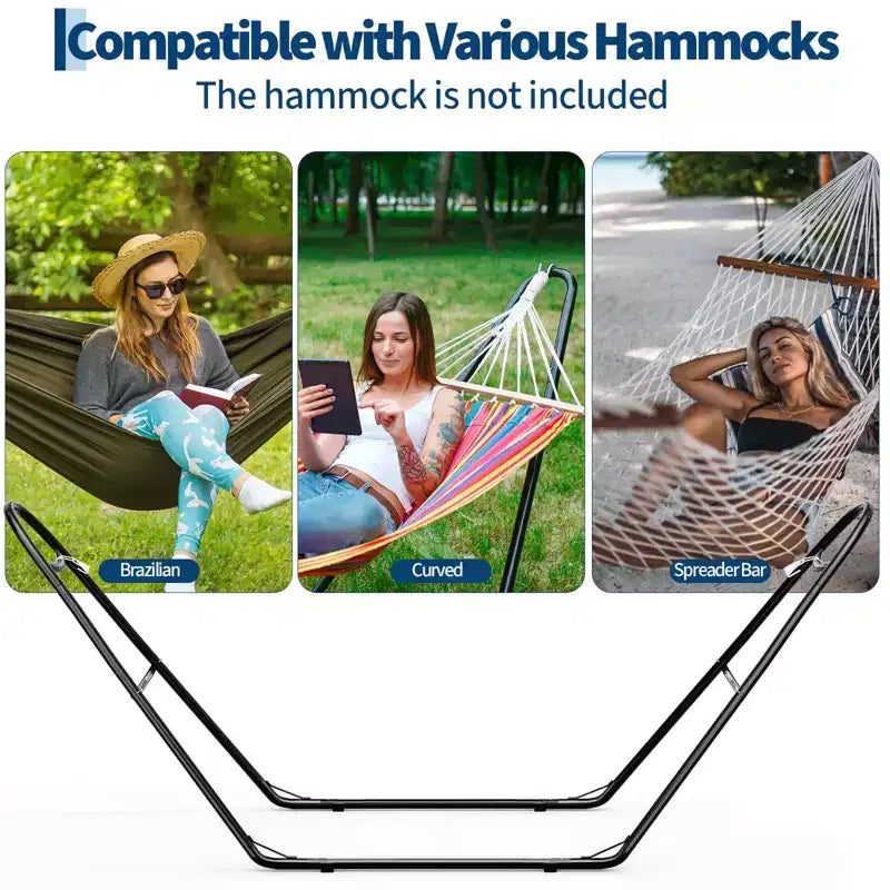 Universal Double Hammock Stand with 550-Pound Weight Capacity  Heavy-Duty Outdoor Hammock Stand  Fits 9 to 14 Foot Long Hammocks  Black Finish