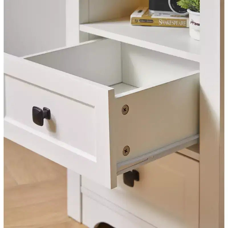 Homy Casa 2 Drawer Nightstand, Modern Side End Table with Charging Station and LED Light, White
