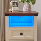 Homy Casa 2 Drawer Nightstand, Modern Side End Table with Charging Station and LED Light, White