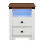 Homy Casa 2 Drawer Nightstand, Modern Side End Table with Charging Station and LED Light, White