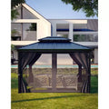 12*14FT Hardtop Gazebo with Double Metal Roof All Weather Outdoor Pavilion Canopy for Patio Deck Backyard with Netting and Privacy Curtains