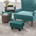 Small Cube Ottoman Foot Stool with Linen Fabric Upholstery - Green