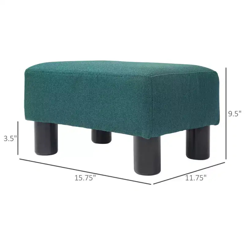 Small Cube Ottoman Foot Stool with Linen Fabric Upholstery - Green