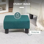 Small Cube Ottoman Foot Stool with Linen Fabric Upholstery - Green