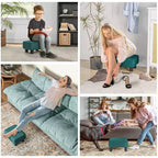 Small Cube Ottoman Foot Stool with Linen Fabric Upholstery - Green