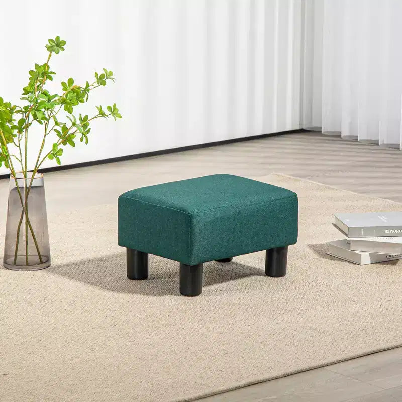 Small Cube Ottoman Foot Stool with Linen Fabric Upholstery - Green