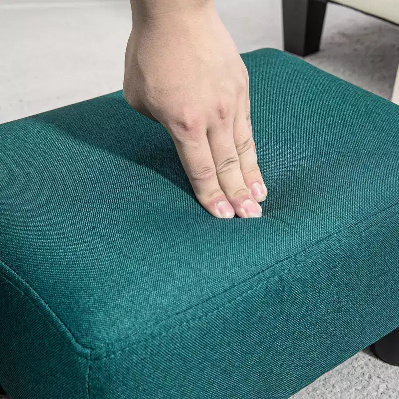 Small Cube Ottoman Foot Stool with Linen Fabric Upholstery - Green