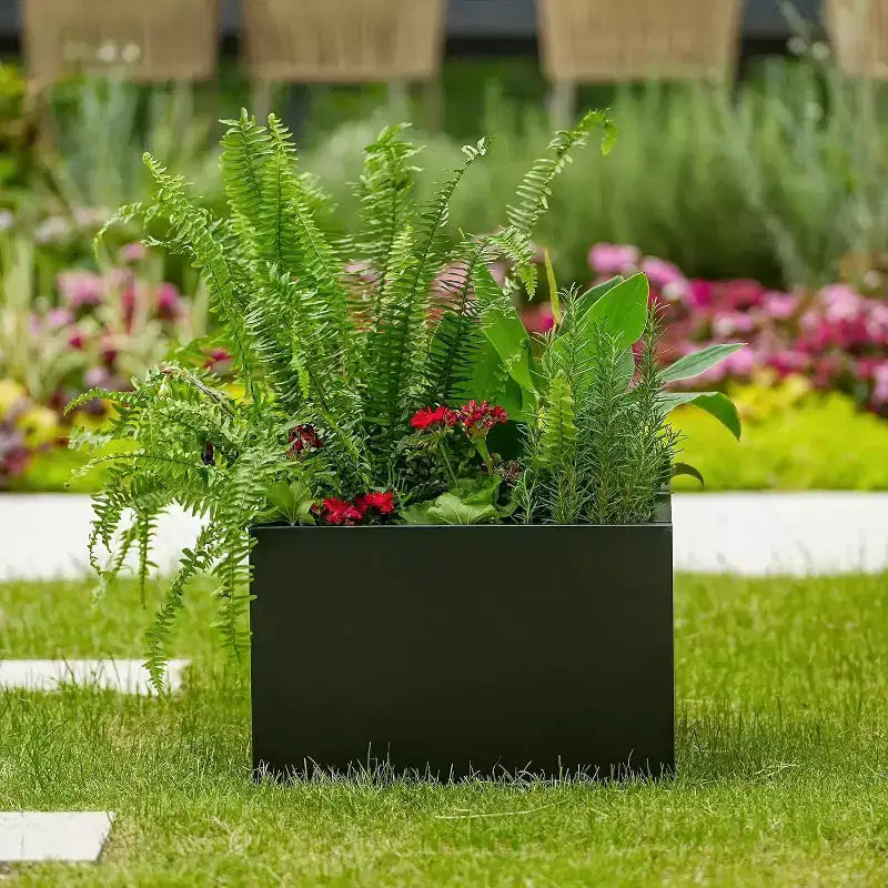 Metal Raised Garden Bed, Black Square Planter Box Outdoor with Removable Shelf & Open Base, Heavy Duty Trough Planter for Vegetables Flowers Herbs