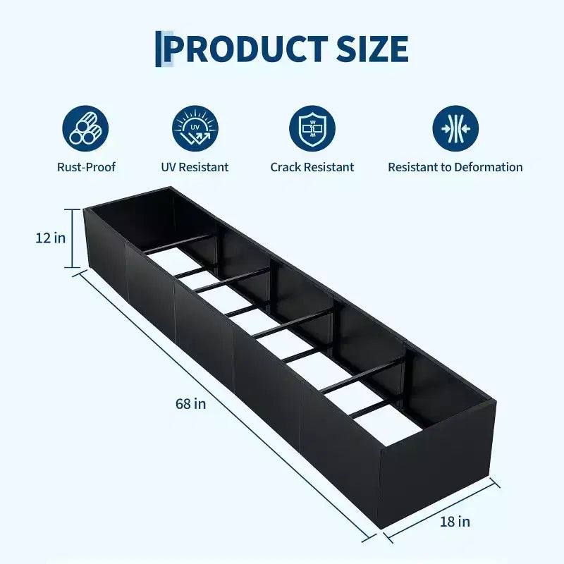 Metal Raised Garden Bed, Black Square Planter Box Outdoor with Removable Shelf & Open Base, Heavy Duty Trough Planter for Vegetables Flowers Herbs