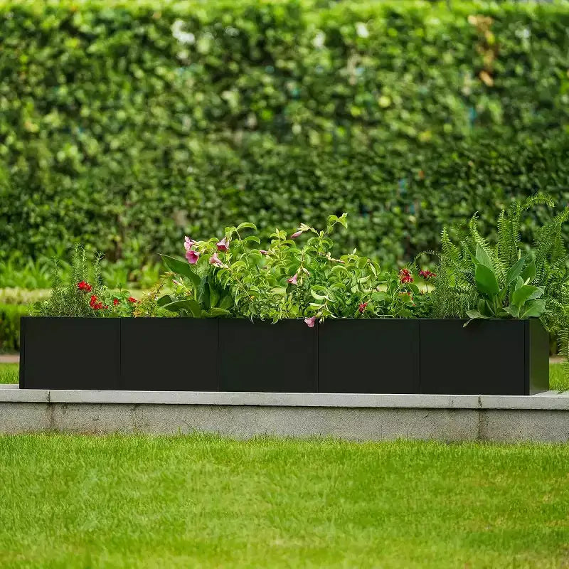 Metal Raised Garden Bed, Black Square Planter Box Outdoor with Removable Shelf & Open Base, Heavy Duty Trough Planter for Vegetables Flowers Herbs