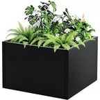 Metal Raised Garden Bed, Black Square Planter Box Outdoor with Removable Shelf & Open Base, Heavy Duty Trough Planter for Vegetables Flowers Herbs