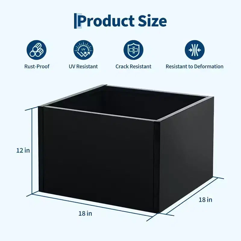 Metal Raised Garden Bed, Black Square Planter Box Outdoor with Removable Shelf & Open Base, Heavy Duty Trough Planter for Vegetables Flowers Herbs