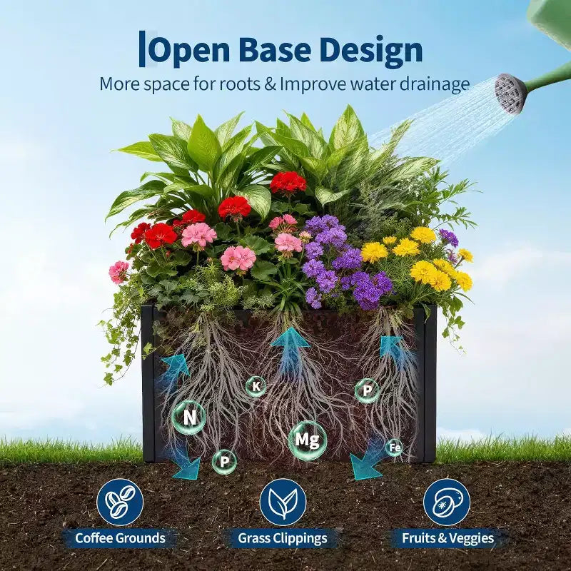 Metal Raised Garden Bed, Black Square Planter Box Outdoor with Removable Shelf & Open Base, Heavy Duty Trough Planter for Vegetables Flowers Herbs