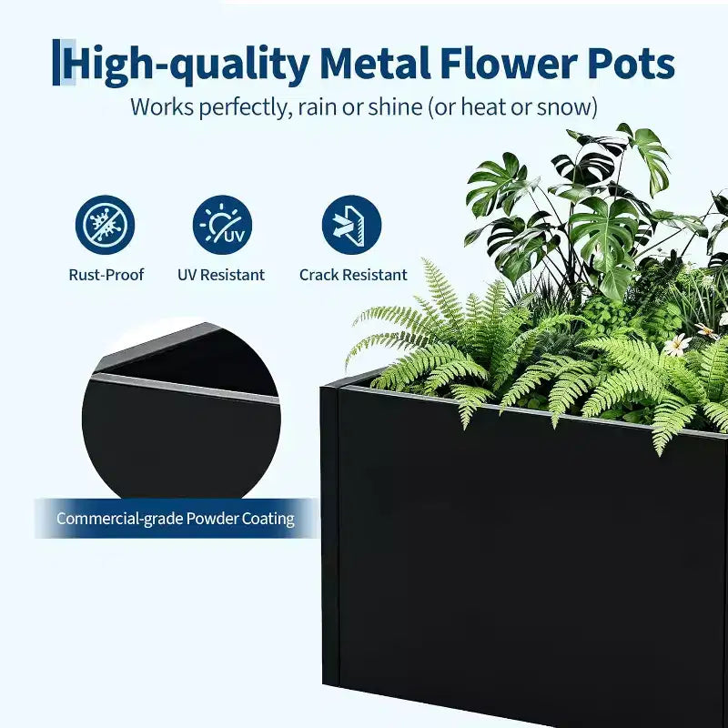 Metal Raised Garden Bed, Black Square Planter Box Outdoor with Removable Shelf & Open Base, Heavy Duty Trough Planter for Vegetables Flowers Herbs